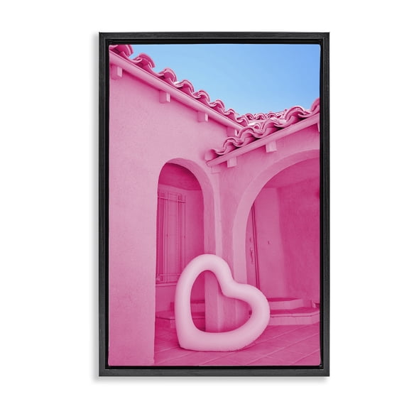 Stupell Industries Pink Pop Heart at Villa Black Framed Floater Canvas Wall Art, design by LISH Creative