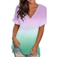 thumbnail image 2 of MPWEGNP Women's V Neck T Shirts Casual Rolled Short Sleeve Side Split Summer Tops Loose Fit, 2 of 6