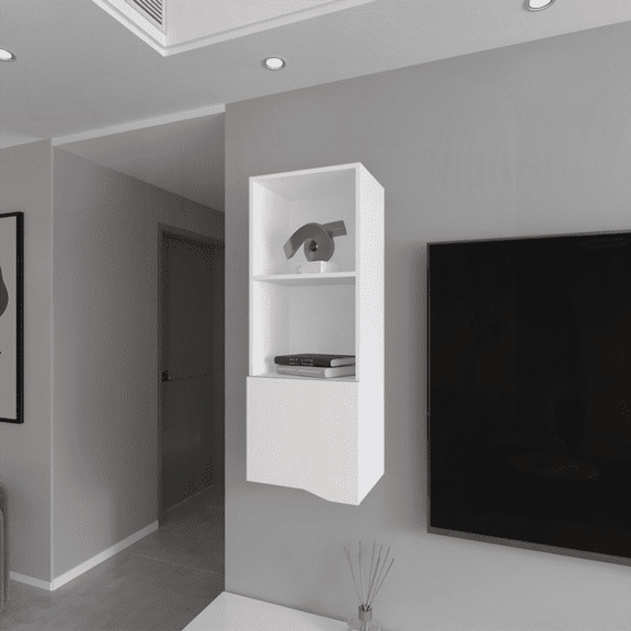 White Engineered Wood Wall Storage Cabinet - Hopewell Modern Style for Living Room & Entryway
