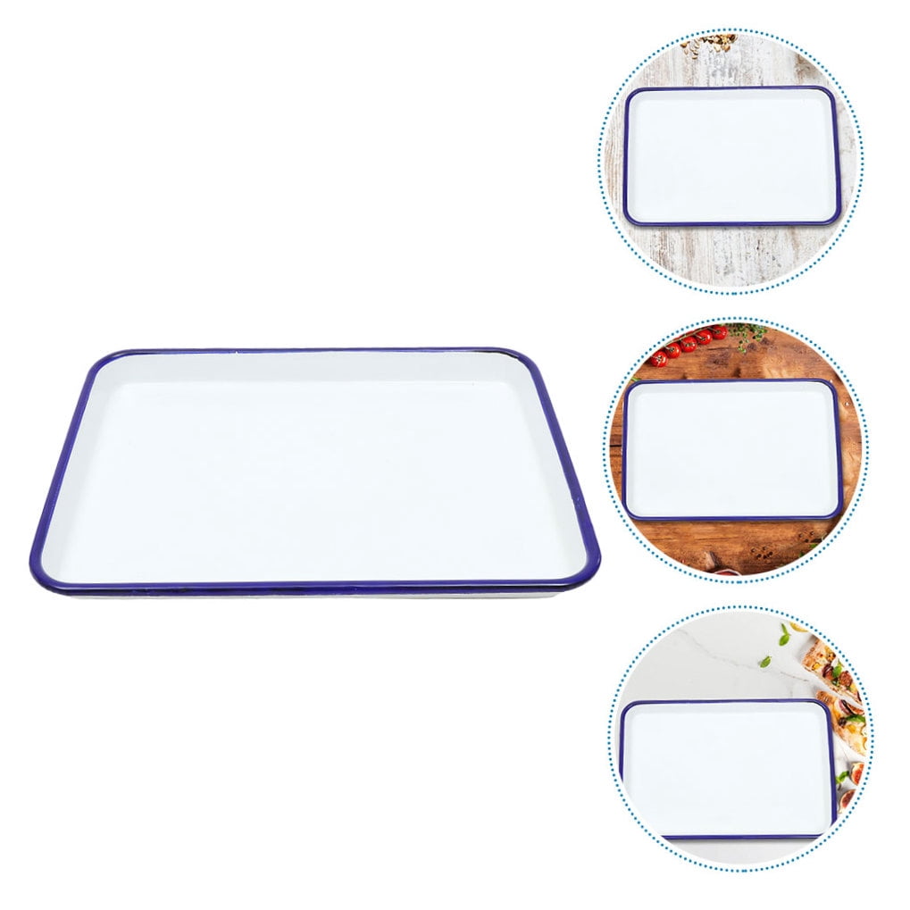 BESTYASH Rectangular Baking Tray Enamel Roasting Baking Tray White Heat Transfer 1Set
