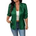 thumbnail image 2 of YFNNUP Women's Lightweight Blazer 3/4 Sleeve Jacket Coat Notch Lapel Button Open Front Casual Blazers with Pockets, 2 of 10