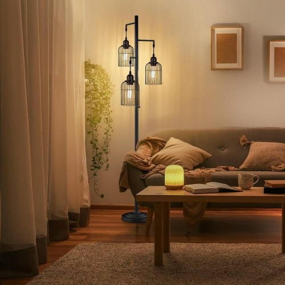 Dimmable Industrial Floor Lamp with 3 LED Bulbs, 65 inch Metal Standing Tree Lamps for Living Room, Reading, Bedroom, Office, Home Decor