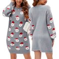 thumbnail image 5 of Wassery Women Christmas Sweater Dress Juniors Long Sleeve Crew Neck Santa Print Loose Knitwear Long Dress Lady Autumn Winter Casual Warm Pullover Dress, 5 of 6