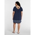 thumbnail image 3 of Terra & Sky Women’s Plus Printed Swing Mini Swing Dress with Tie Back, Sizes 0X-5X, 3 of 5