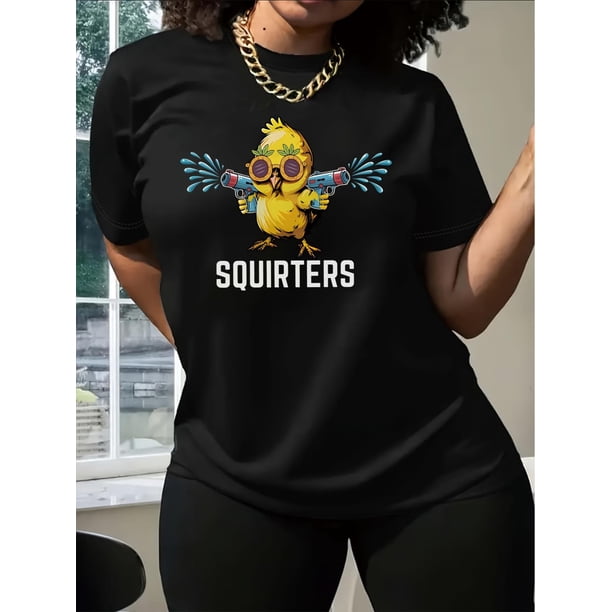 Camiseta con estampado de pollito para mujer: cuello redondo, manga corta, informal, para primavera y verano, 100 % algodón, lavable a máquina, estampado "Sorprendentes" y deportiva.