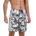 thumbnail image 2 of Logiee Monochrome Botanical Illustration Print Men's Pajama Shorts with Drawstring & Pockets,Sleep Shorts for Men,Sleepwear Bottoms,Elastic Waistband Loungewear-Small, 2 of 6