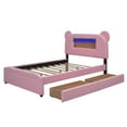 thumbnail image 3 of Full Size Upholstered Platform Bed with Cartoon Ears Shaped Headboard, LED and USB, Fabric Upholstered Platform Bed Frame with Headboard and 2 Drawers(Pink, Full), 3 of 10