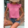 thumbnail image 6 of Women Summer Eyelet Tops Dressy Casual Crew Neck Ruffle Cap Sleeve Boho Shirts Lace Embroidered Blouses 2025 Pink M, 6 of 9
