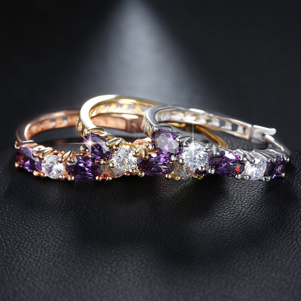 Hoop Earrings for Women Purple Cubic Zirconia White Gold Plated Ginger Lyne Collection