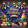 thumbnail image 5 of Colorful Triangle Flags Mardi Gras Banner Gold Mardi Gras Masks Backdrop Purple Cake Design Tropical Feathers Carnival Display for Mardi Gras Party Birthday Celebration Indoor Decoration, 5 of 9