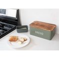 thumbnail image 5 of Nat & Jules Matte Green 17 x 8 Metal Enamel Rubber Wood Lidded Bread Box, 5 of 5