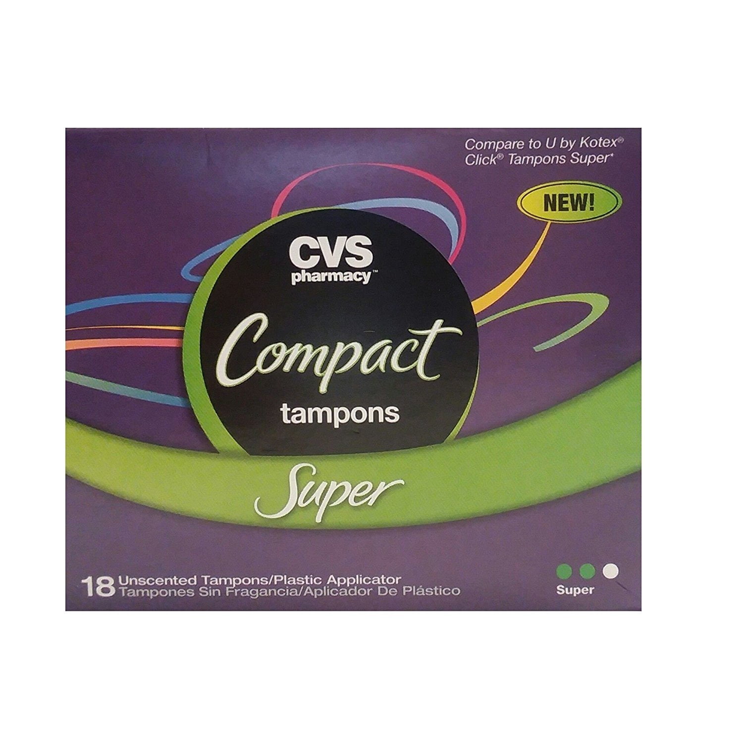 CVS Tampons Compact Applicator, Super, 18 Tampons