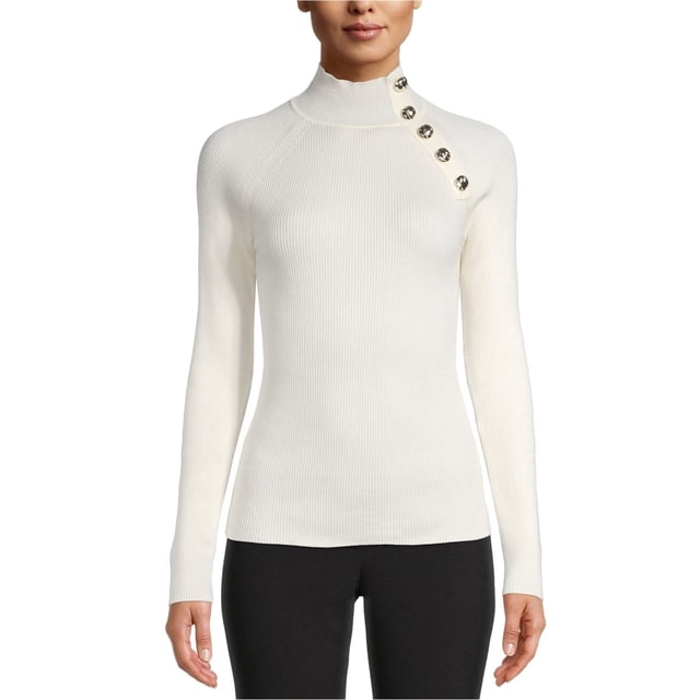 Anne Klein Womens Ribbed Pullover Sweater, Off-White, Large