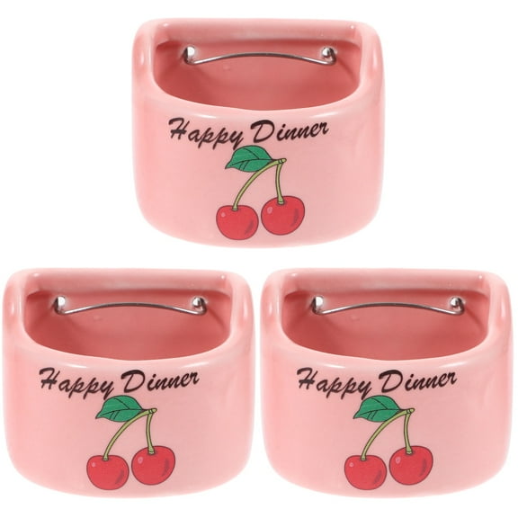 3 Count Parrot Food Bowl Ceramic Small Animals Feeding Squirrel Feeder Hamster Ceramics Pink