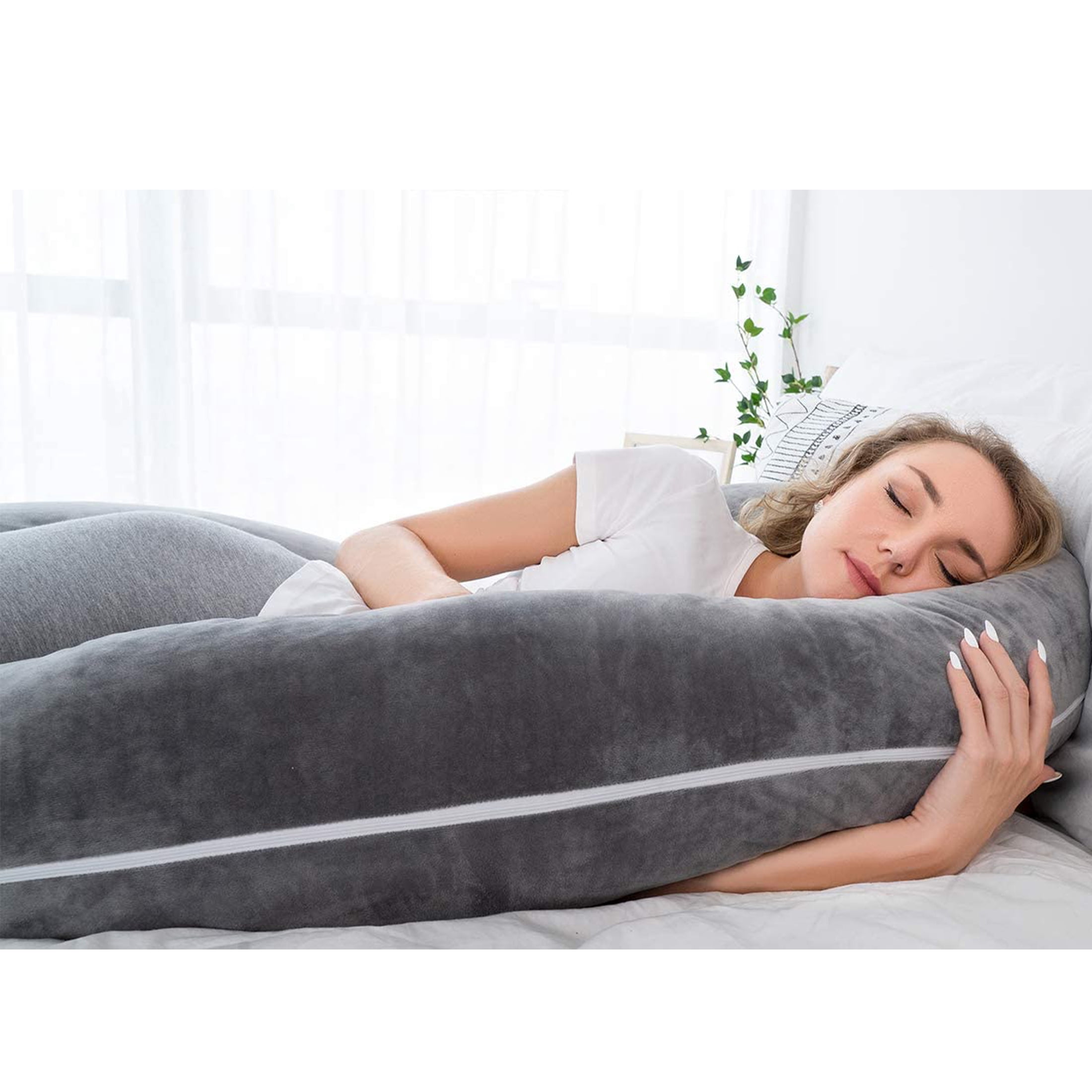 Pregnancy Pillow, Maternity Body Pillow for Sleeping, C Shaped Body Pillow for Pregnant Women with Removable Gray Velvet Cover
