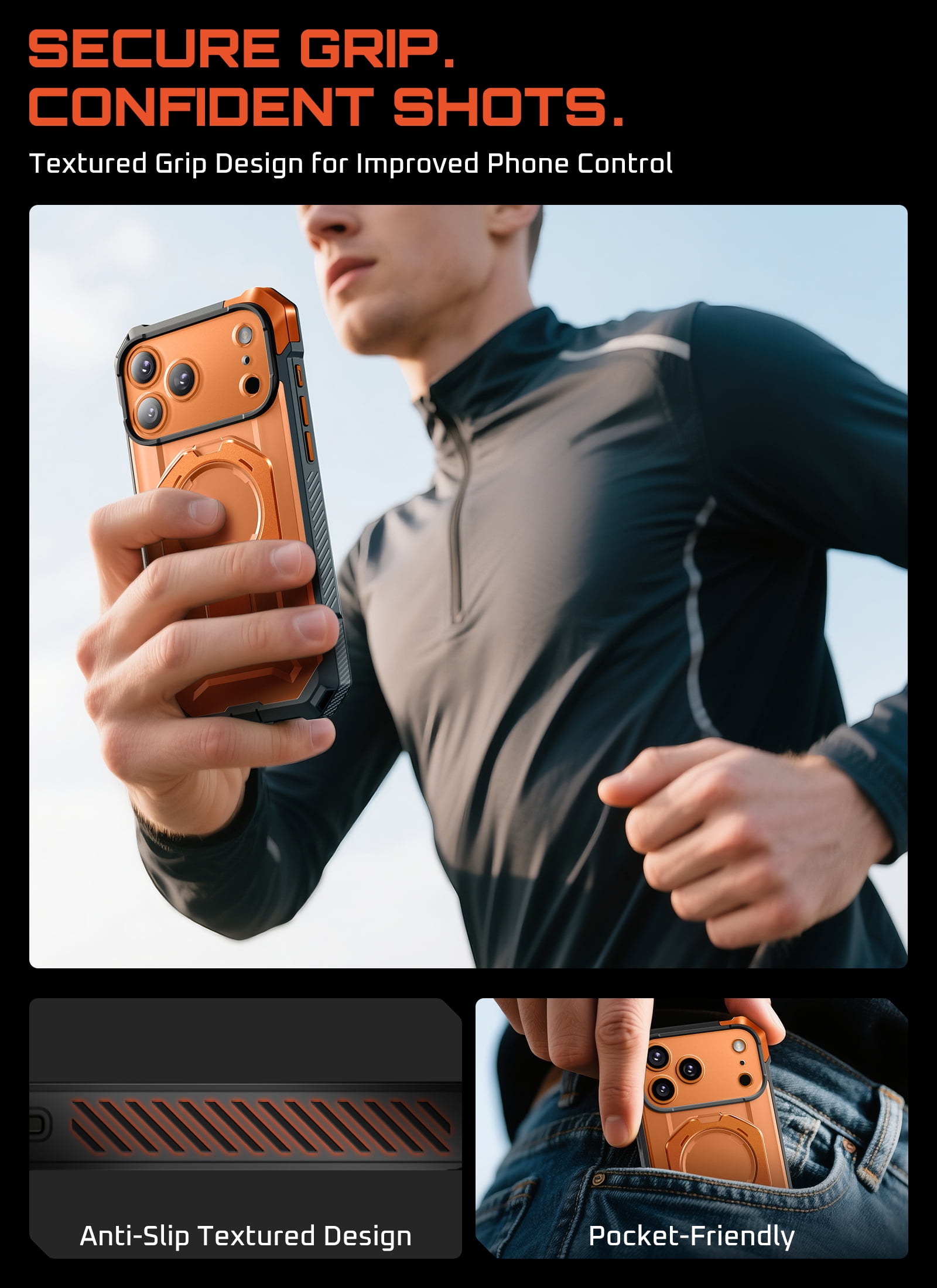SUPCASE Unicorn Beetle Grip for 2025 iPhone 17 Pro Max 6.9" Case with Camera Control Button with Kickstand Rugged Shockproof Anti-Slip Grip Case [Compatible with MagSafe] Magnetic Phone Cover, Coral