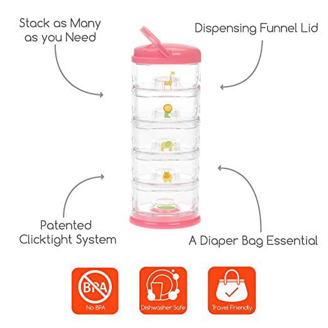 Innobaby Packin' Smart Stackable and Portable Storage System for Formula, Baby Snacks and more. 5 Stackable Cups in Strawberry Sorbet. BPA Free.