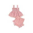thumbnail image 2 of Musuos Newborn Baby Girls Shorts Set, 3M 6M 12M 18M Sleeveless Plaid Camisole with Elastic Waist Ruffle Shorts Summer Outfit, 2 of 10