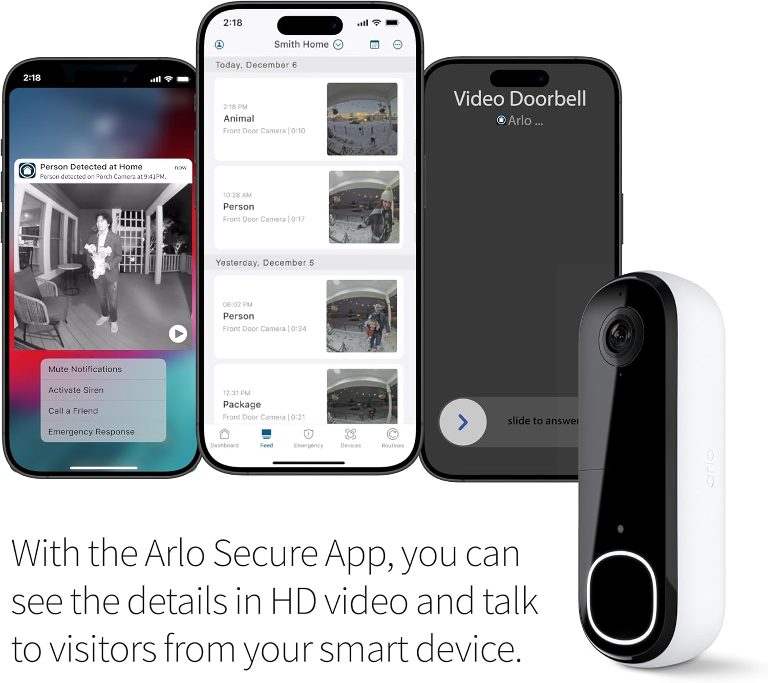 Video Doorbell HD | 2nd Gen | Wireless/Wired Option, 2-Way Audio, Night Vision, Head to Toe Video View, Integrated Siren | Live Stream | Real Time Notifications |180 Deg Wide View, White