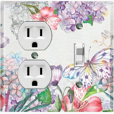 Metal Light Switch Plate Cover Mystical Floral Butterfly Garden Sketch FLW116
