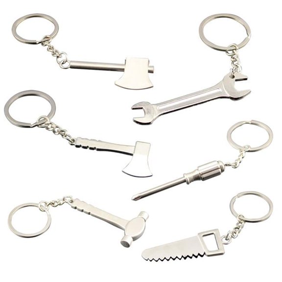 Metal Silver Assorted Size Tool Shapes Key Ring - Pack of 48