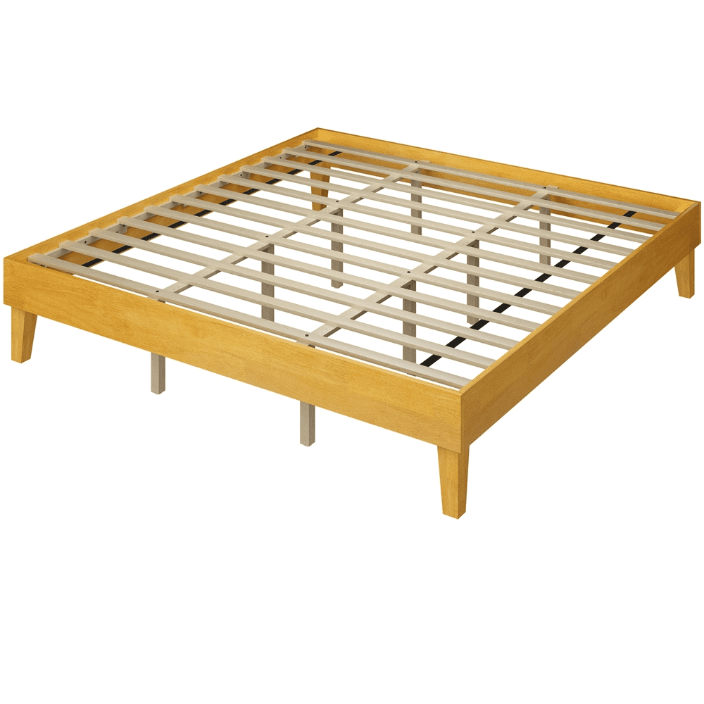 Renwick King Size Wooden Platform Bed with Sturdy Slat Support for Adults, Natural Wood