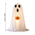 thumbnail image 2 of Outdoor Halloween Decorations, Cute Ghost Decor, Light Up Pumpkin Outdoor, Halloween Porch Decor, 20 Inch White Fabric Ghost with Pink Bow, Illuminated Interior, Porch Table, 2 of 5