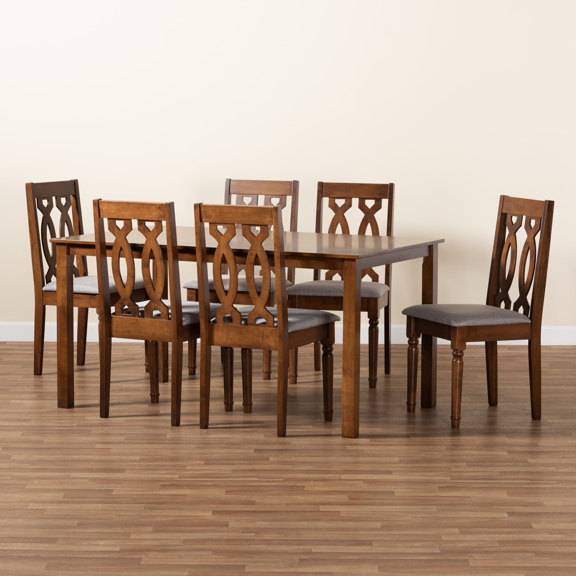 Baxton Studio Cherese Modern Dining Set, 7-Piece, Walnut Brown
