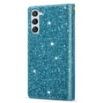 thumbnail image 6 of Wallet Case for Samsung Galaxy S22 Plus 5G, Glitter Bling Flip Folio Leather Protective Magnetic Stand Zipper Purse Phone Cover with Card Slot Holder Wrist Strap for Women, Skyblue, 6 of 9