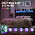 thumbnail image 3 of Amolife King Size Bed Frame, Platform Bed with RGB LED Lights & Charging Station, Velvet Wingback Headboard, Easy Assembly, No Box Spring Needed, Black, 3 of 12