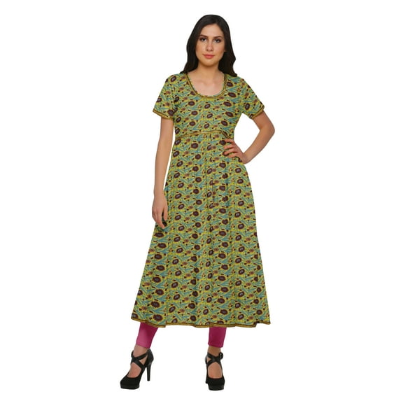 Moomaya Short Sleeve Kurta Printed Women Front Slit Kurti Summer Clothing