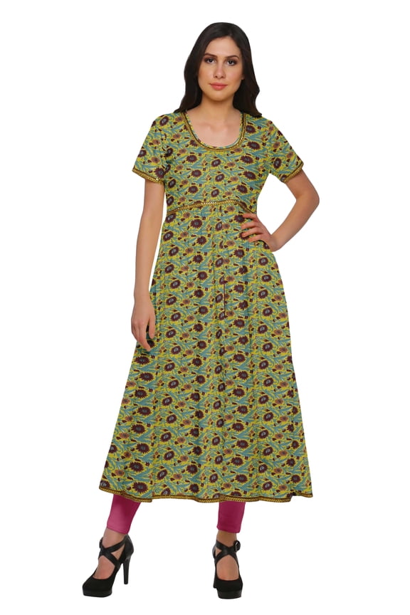 Womens Printed Kurta Front Slit Tops Women Summer Wear Tunic Kurti