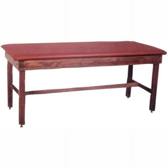 Wooden Treatment Table with H-Brace, Blue Upholstery & Natural Frame - 78 x 30 x 30 in.