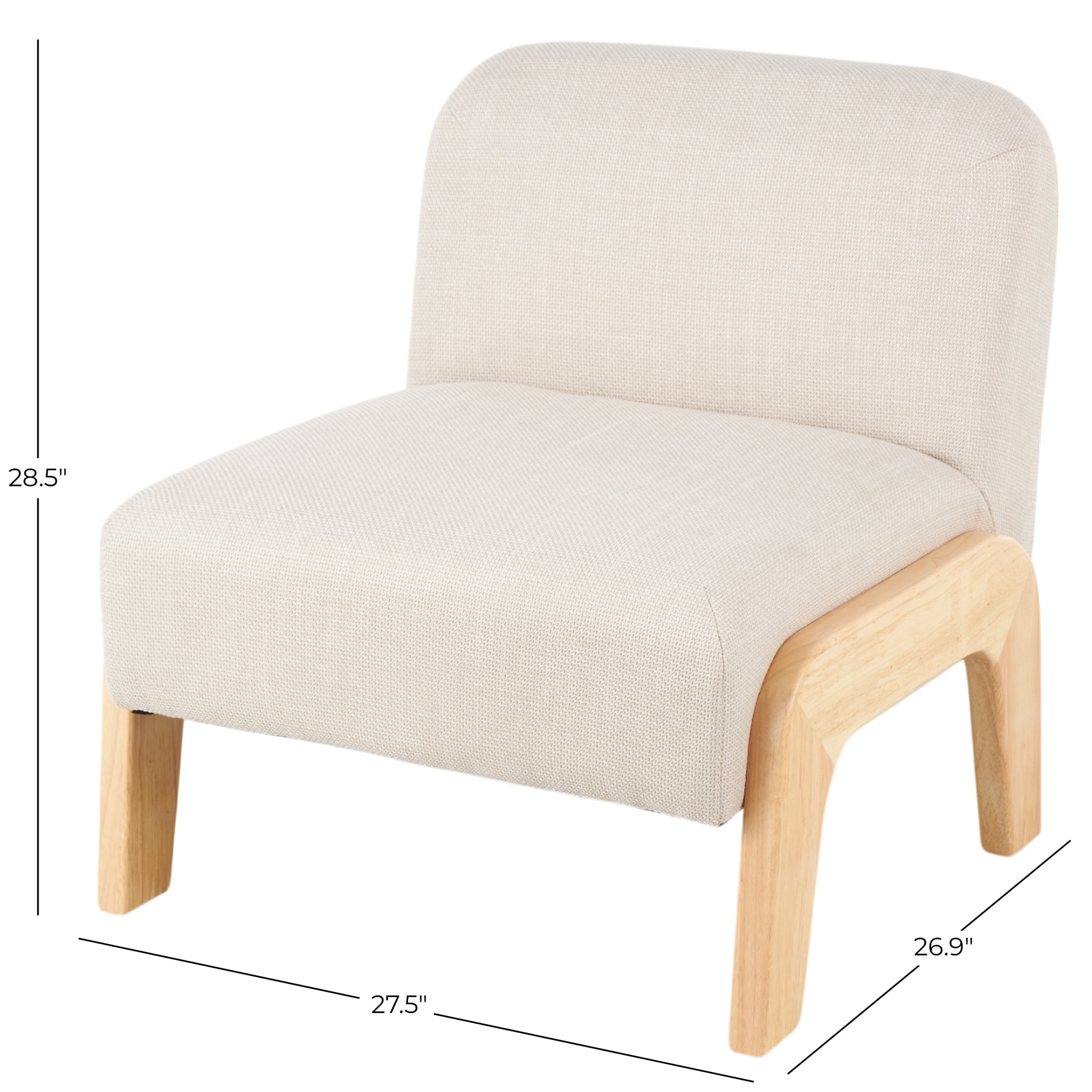 DecMode Polyester Square Boucle Lounge Chair with Brown Wooden Legs, Beige