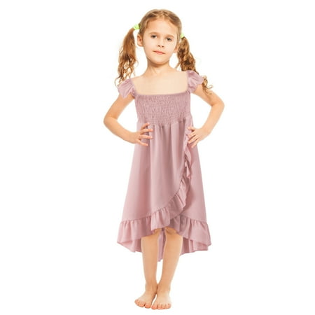 

YWDJ Family Matching Christmas Pajamas Parent-child Summer Fashion Solid Color Ruffles Beach Fly Sleeve Dress Mother-daughter Suit Kid Pink(Pink Kids 3-4 Years)