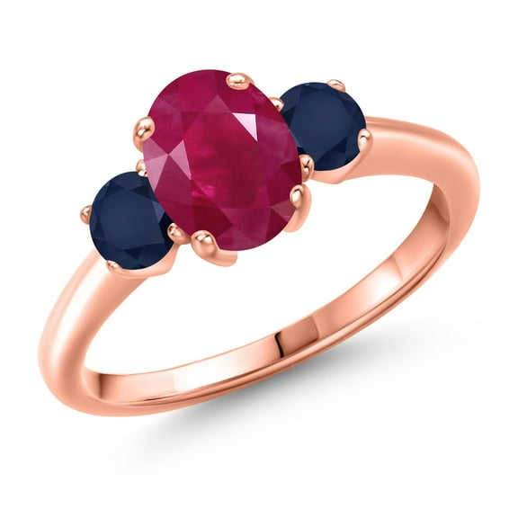 Gem Stone King 2.30 Ct Oval Red Ruby Blue Sapphire 18K Rose Gold Plated Silver Ring