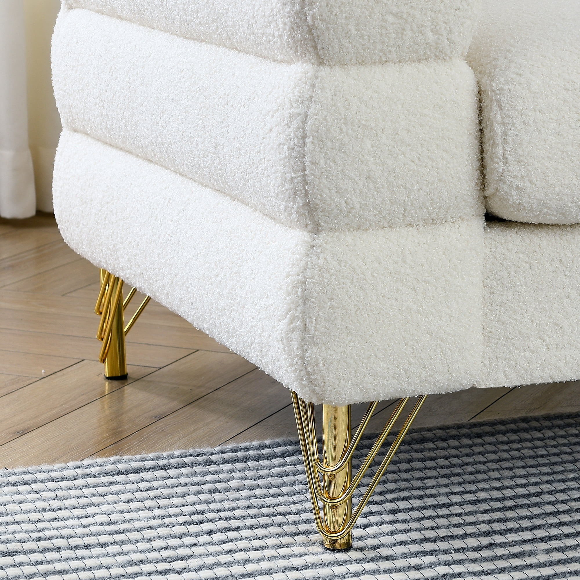 Kadyn 81" Loveseat 3 Seater Sectional Sofa, Fabric Sofa with 3 Pillows, Upholstered Sofa Couch for Living Room, White Teddy