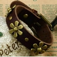 thumbnail image 2 of KATGI Men's Fashion Retro Genuine Leather Flower Rose Bracelet (Adjustable Length), 2 of 6