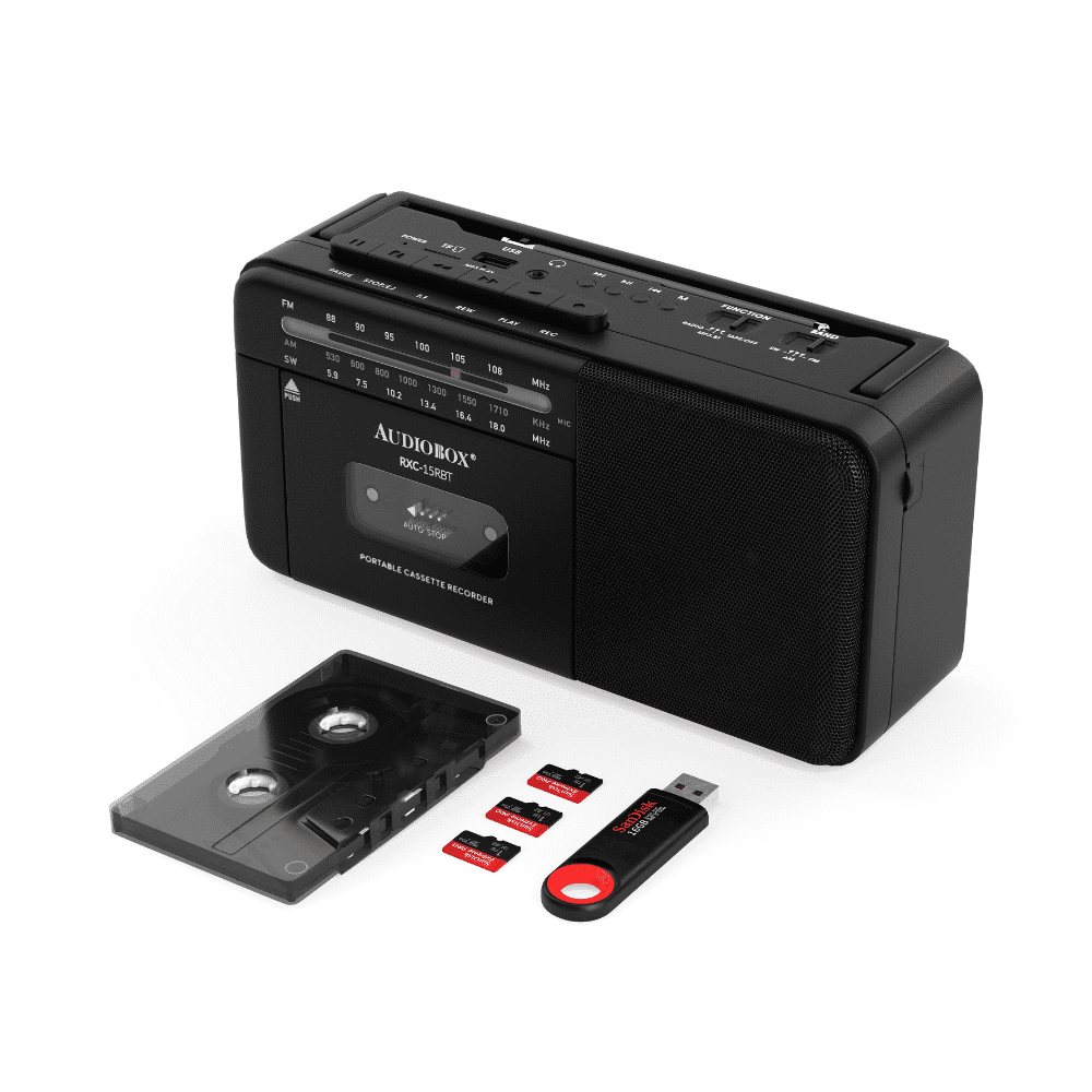 Audiobox RXC-15RBT Retro Rechargeable Bluetooth Radio and Cassette Player - Black