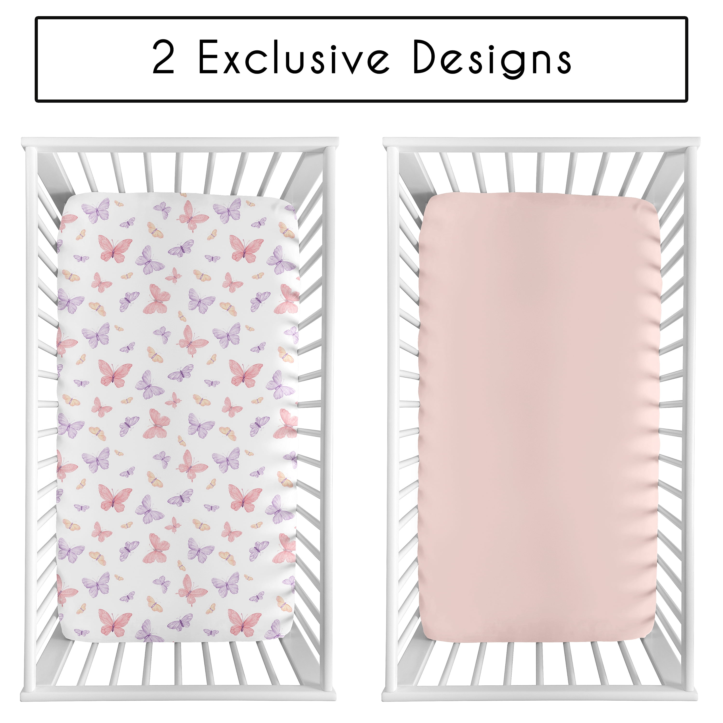 Sweet Jojo Designs Butterfly Blush Pink and Purple Girl Fitted Crib Sheets Set 2 Piece