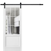 Sturdy Barn Door | Felicia 3599 White Silk with Clear Glass | 6.6FT Rail Hangers Heavy Hardware Set | Solid Panel Interior Doors-36" x 84"-Clear Glass-Black Rail