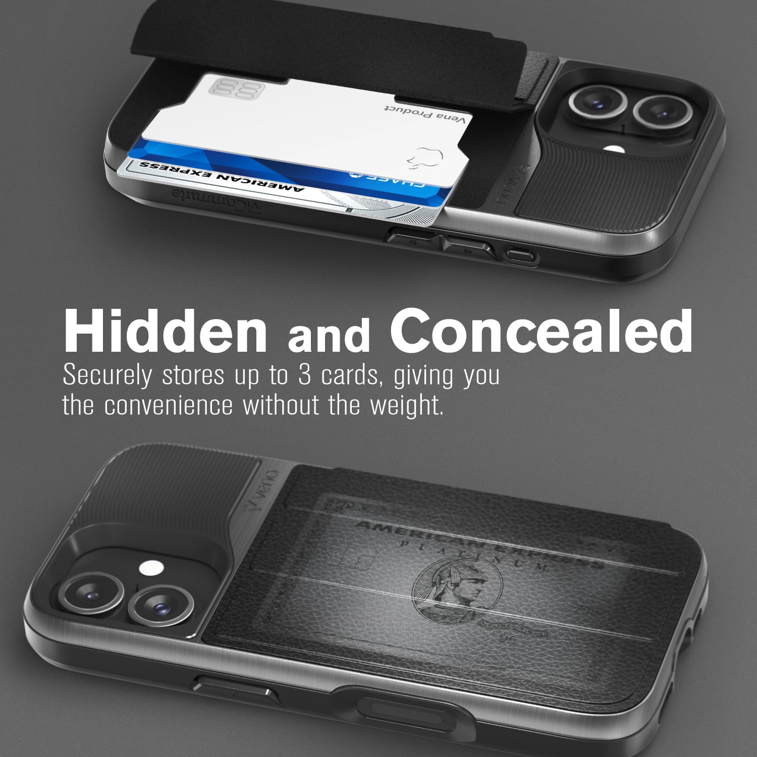 Vena vCommute Wallet Case Compatible with Apple iPhone 16 (6.1"), (Military Grade Drop Protection) Flip Leather Cover Card Slot Holder with Kickstand - Space Gray / Black