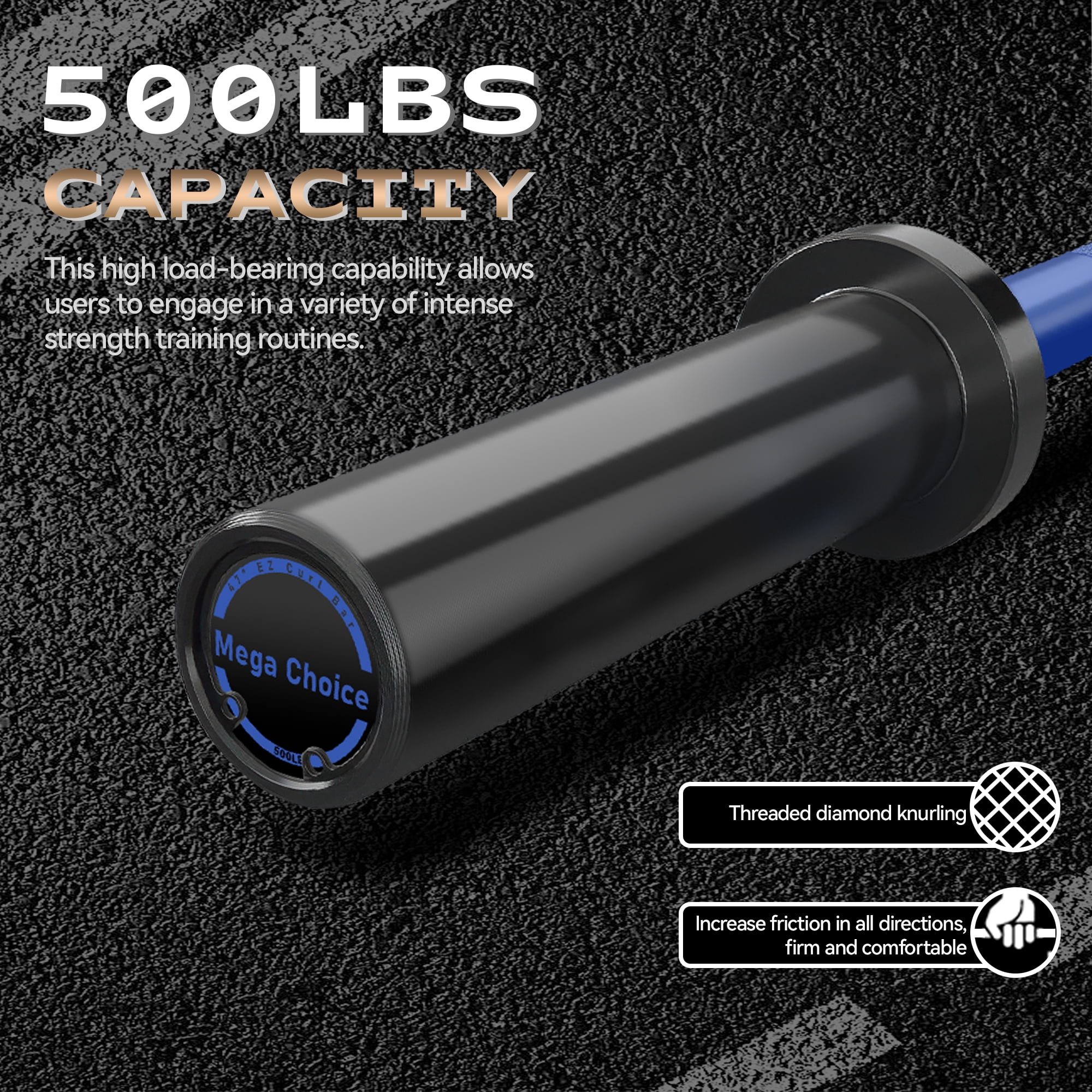 BCOZONY Blue Strength Training Barbell, Straight Barbell Bar for Squats and Deadlifts w/ 500LB Capacity,Blue