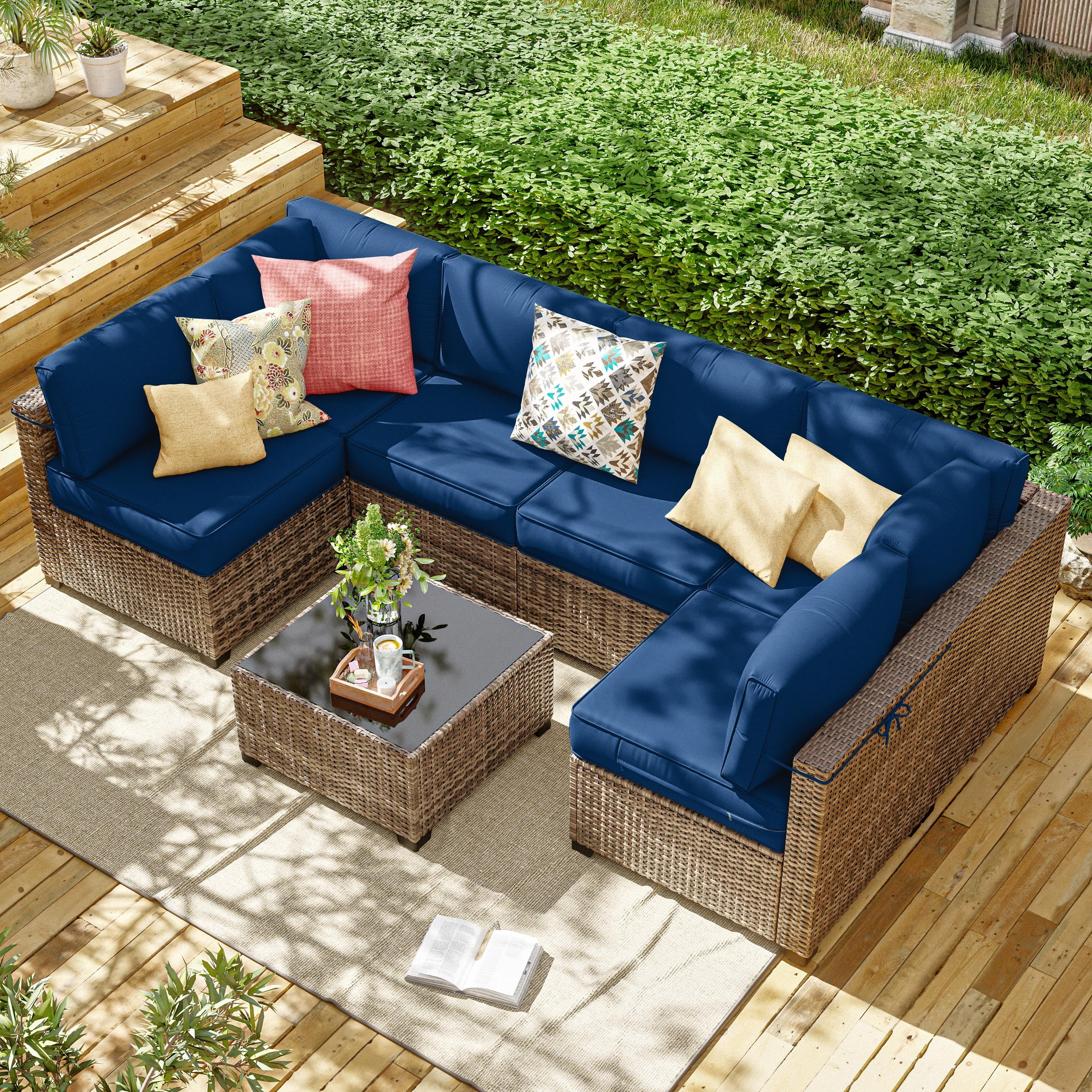 Kimunuk 14 Pcs Outdoor Cushion Slipcovers, Replacement Outdoor Patio Cushion Covers with 3 Size, Waterproof and Zippered, Fit for Outdoor Furniture, Patio Sofa Couch, Covers Only, Blue