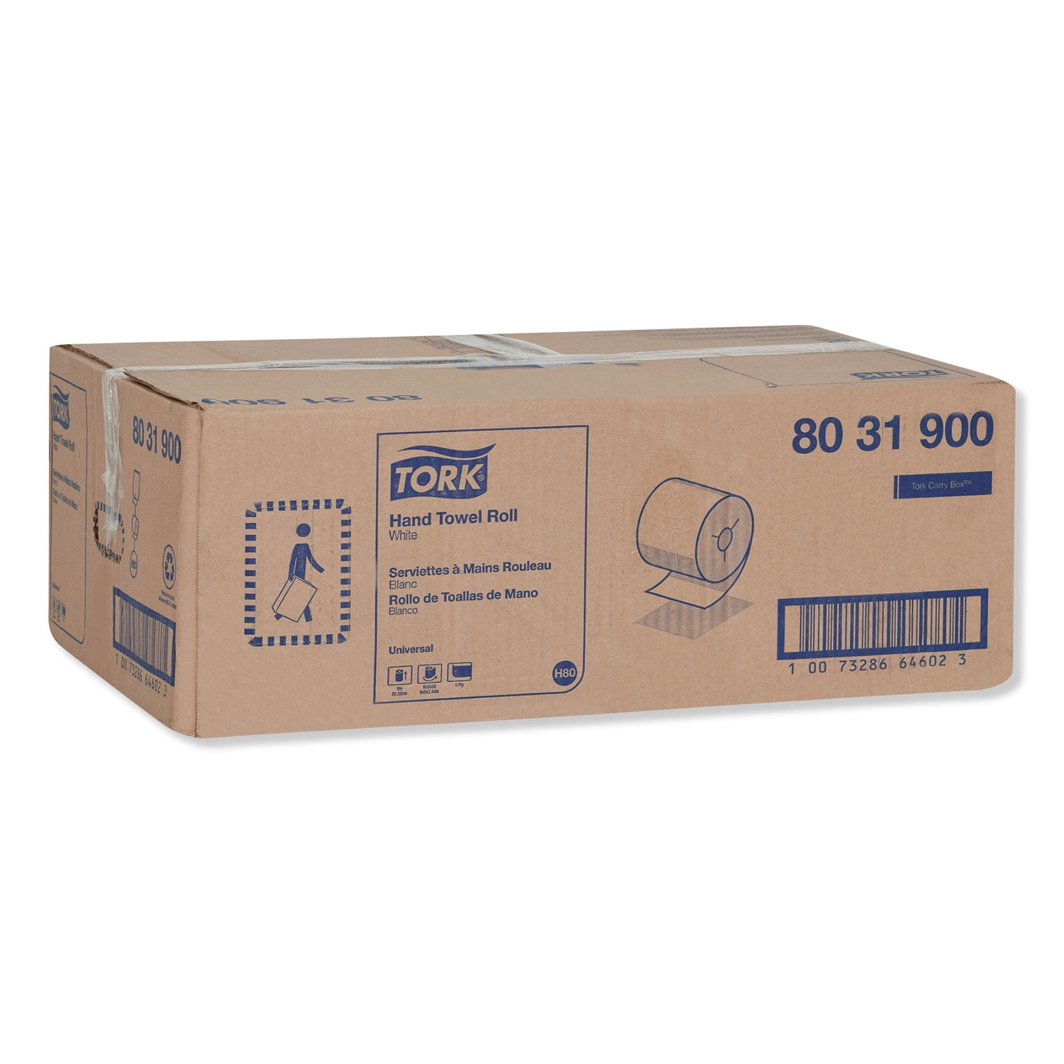 Tork® Universal Hand Towel Roll, Notched, 1-Ply, 8" x 800 ft, White, 6 Rolls/Carton