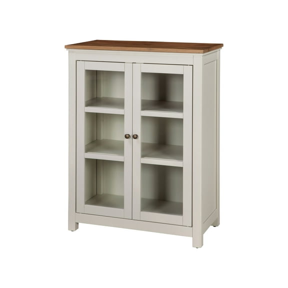 Savannah Pie Safe Cabinet, Ivory with Natural Wood Top