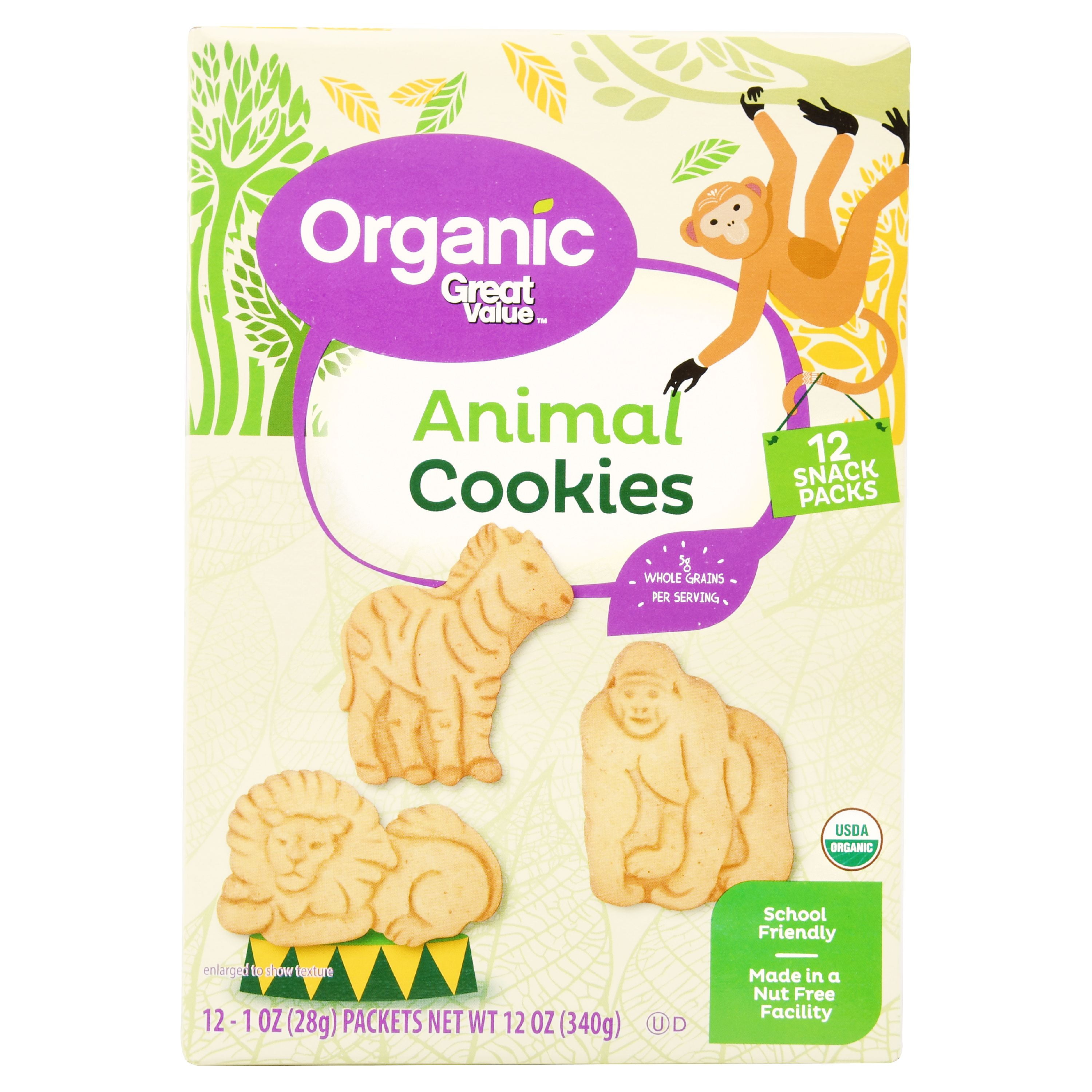 Great Value Organic Animal Cookies, 1 Oz., 12 Count 