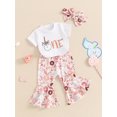 thumbnail image 4 of Suagox Baby Girl  3Pcs Outfit 1st Birthday Outfit Letter Print Short Sleeve T-Shirt with Doughnut Pattern Flare Pants Headband for 6-18 Months Baby, 4 of 10
