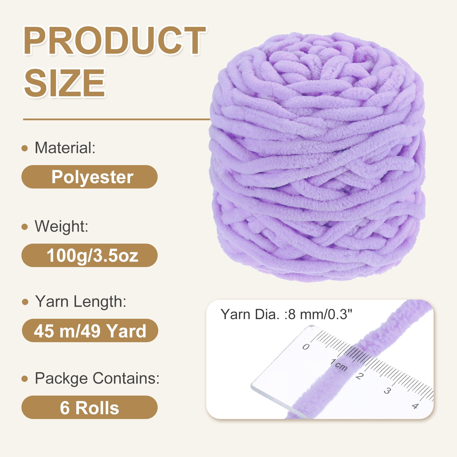 Uxcell 6 Pcs Blanket Yarn, 49 Yards Fluffy Velvet Plush Bulky Thick Chenille Chunky Yarn for Soft Velvet Blanket Shawl Scarf Crochet Hand Knitted Crafts, Light Purple
