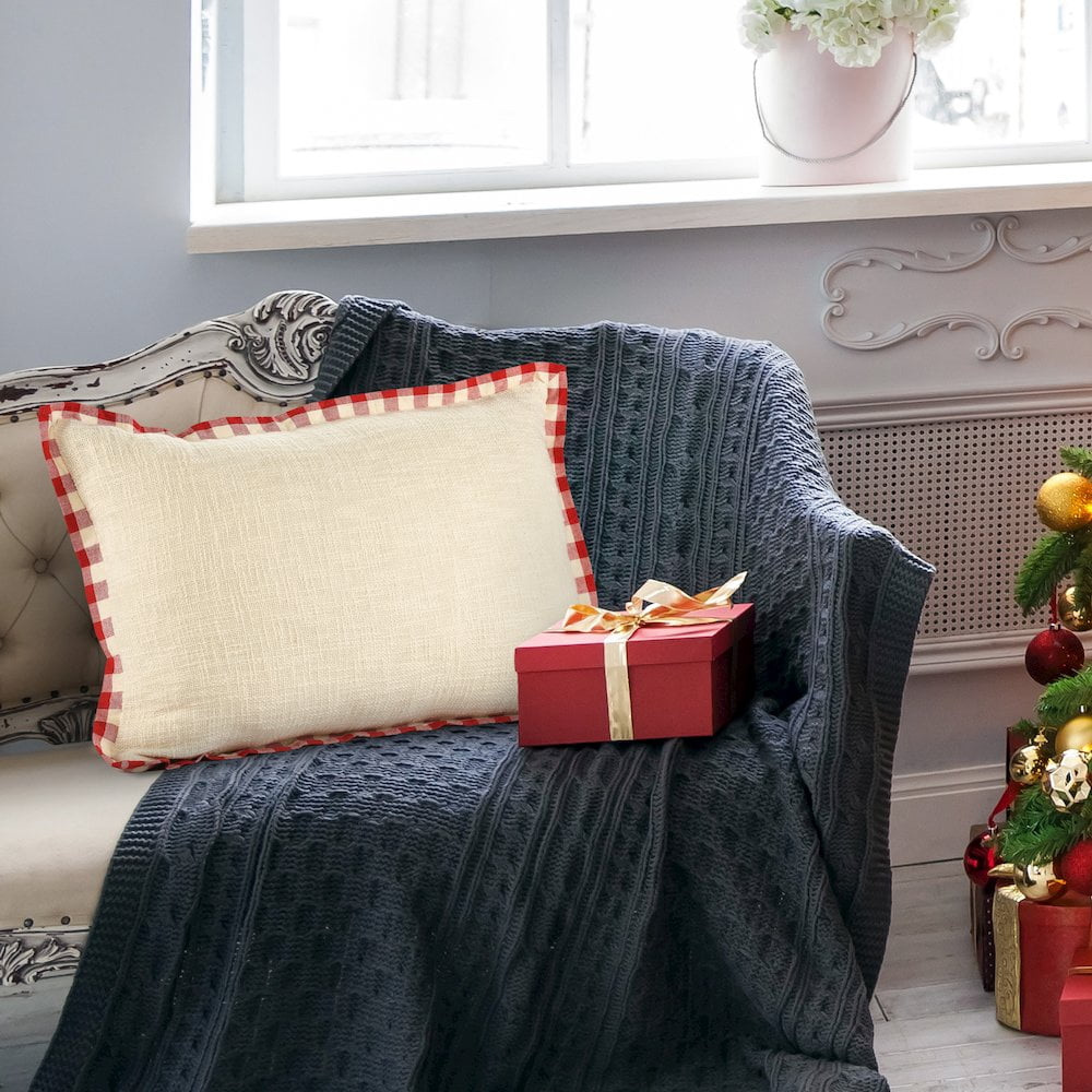 LR Home Merry Cotton Poly Filled Pillow in White/Red, 16" x 24"